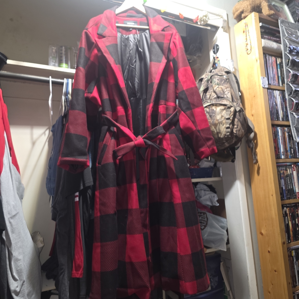 Torrid Red and Black Plaid Trench Coat - Picture 11 of 11